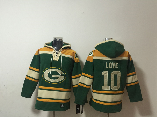 Men's Green Bay Packers #10 Jordan Love Green Lace-Up Pullover Hoodie